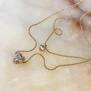 2 strand gold (color) necklace sparkle bling heart rhinestone charms chain